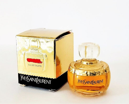 2) PETITE MINIATURE SANS NOM DE FRAGRANCE, UNIQUEMENT INDIQUE YVES SAINT-LAURENT - BOÎTE RAYEE D'UN TRAIT ROUGE - EAU DE TOILETTE 4 ML