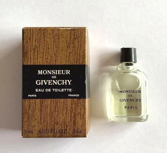 MONSIEUR DE GIVENCHY - EAU DE TOILETTE  3 ML - BOÎTE FACON BOIS - FLACON SERIGRAPHIE NOIRE, MINIATURE IDENTIQUE A LA PRECEDENTE