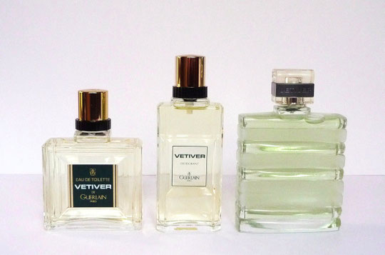 VETIVER - 3 FLACONS DIFFERENTS :  1) FLACON EAU DE TOILETTE   2)  FLACON FACTICE DEODORANT,  3)  1 FLACON FACTICE EAU DE TOILETTE