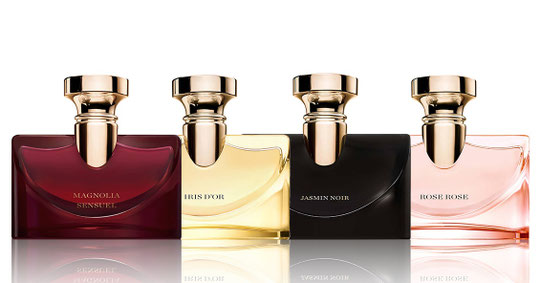 LES 4 DIFFERENTES VERSIONS :  ROSE ROSE, JASMIN NOIR, IRIS D'OR et MAGNOLIA SENSUEL