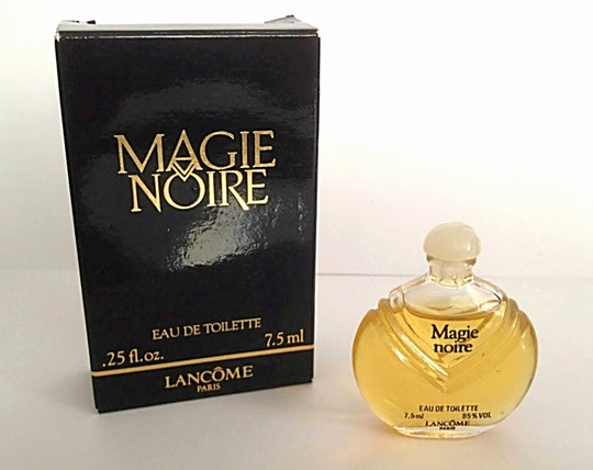 MAGIE NOIRE - EAU DE TOILETTE 7,5 ML - BOÎTE NOIRE - SERIGRAPHIE NOIRE SUR LA MINIATURE