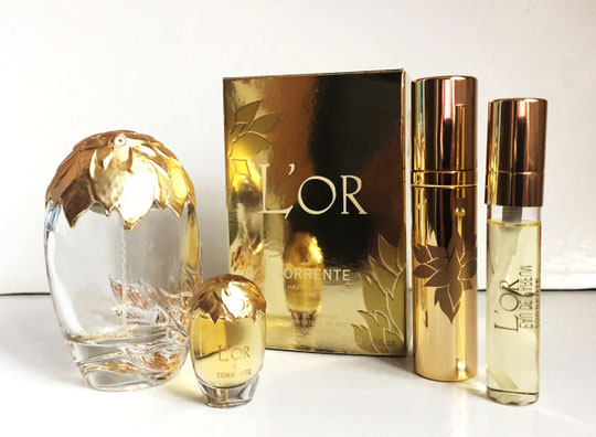 TORRENTE - L'OR : LA GAMME PARFUMEE AVEC : FLACON VAPORISATEUR EAU DE PARFUM 100 ML, VAPORISATEUR DE SAC NEUF AVEC SA RECHARGE, MINIATURE L'OR
