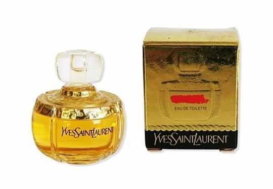 2) PETITE MINIATURE SANS NOM DE FRAGRANCE, UNIQUEMENT INDIQUEE YVES SAINT LAURENT - BOÎTE RAYEE D'UN TRAIT ROUGE - EAU DE TOILETTE 4 ML