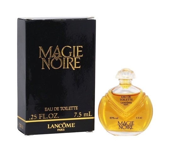 MAGIE NOIRE - EAU DE TOILETTE 7,5 ML - BOÎTE NOIRE - SERIGRAPHIE NOIRE SUR LA MINIATURE, DIFFERENTE DE LA PRECEDENTE PHOTO
