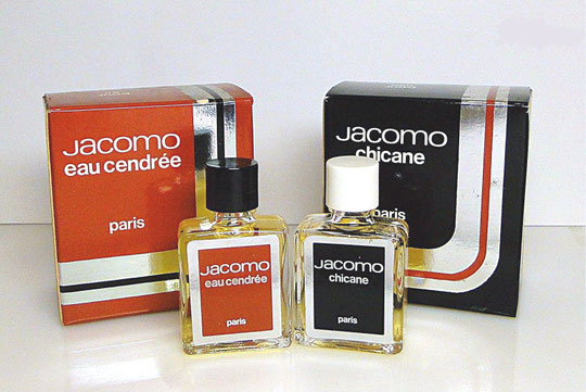 JACOMO : EAU CENDREE & CHICANE : 2 PETITES MINIATURES DANS LEURS BOÎTES A RABAT