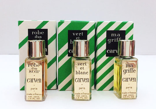 CARVEN - LE COFFRET AVEC LES 3 MINIATURES SORTIES : ROBE D'UN SOIR, VERT ET BLANC & MA GRIFFE