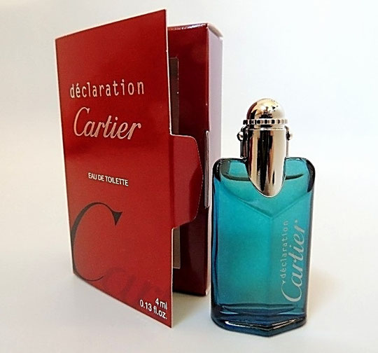 DECLARATION - EAU DE TOILETTE 4 ML - MINIATURE EN VERRE TEINTE VERT, DANS BOÎTE A RABAT ROUGE