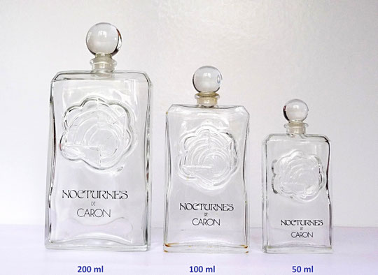NOCTURNES - 3 FLACONS DE TAILLE DIFFERENTE, AVEC BOUCHON BOULE EN VERRE : 200 ML, 100 ML ET 50 ML