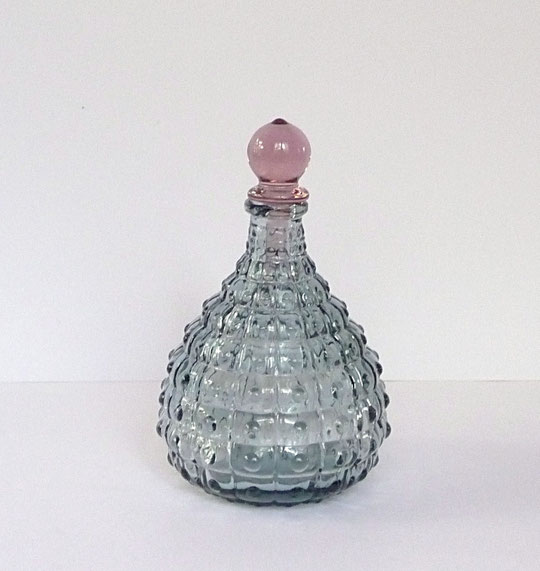 FLACON A PARFUM AVEC BOUCHON ROSE EN VERRE - TIGE EN VERRE A L'INTERIEUR