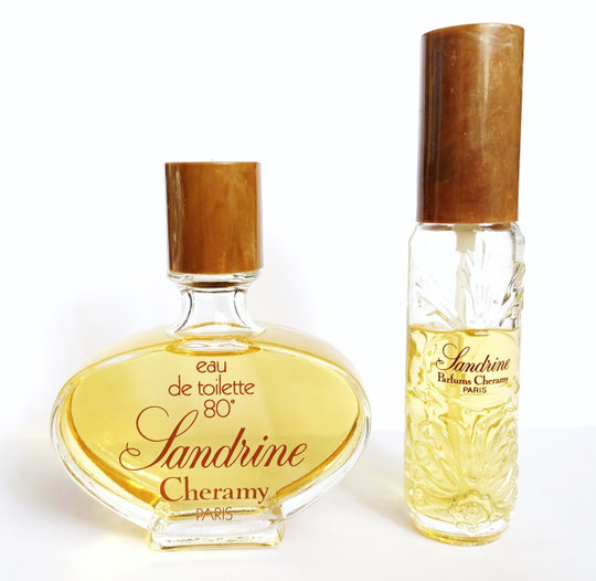 1970 - SANDRINE : UN FLACON EAU DE TOILETTE 50 ML ET UN VAPORISATEUR DE SAC 25 ML