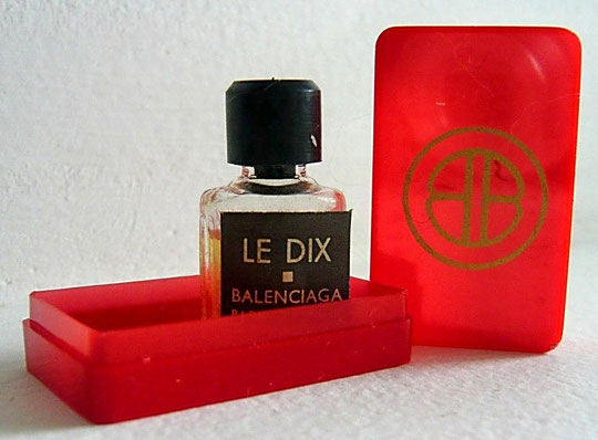 BALENCIAGA - LE DIX : PETITE MINIATURE ANCIENNE DE PARFUM - DANS BOÎTE PLASTIQUE ROUGE
