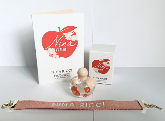 2022 -  RICCI - NINA FLEUR :  ECHANTILLON-TUBE & MINIATURE EAU DE PARFUM 4ML,  AVEC BRACELET COORDONNE