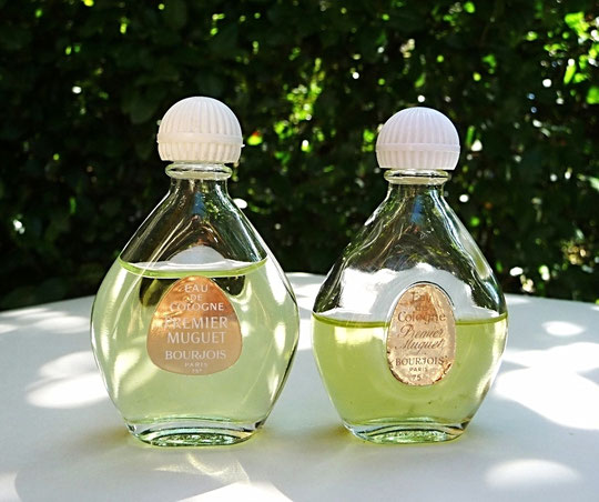 PREMIER MUGUET - EAU DE COLOGNE - 2 MINIATURES AVEC ETIQUETTES ECRITURE DIFFERENTE