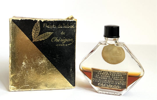 CHERIGAN - FLEURS DE TABAC EAU DE TOILETTE : MINIATURE ANCIENNE AVEC BOÎTE ABÎMEE - CREATION EN 1947