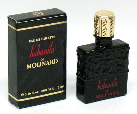 MOLINARD - HABANITA : EAU DE TOILETTE 5 ML - FLACON NOIR LALIQUE, BOUCHON PLASTIQUE DORE