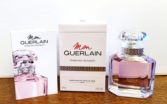 2021 - MON GUERLAIN SPARKLING BOUQUET : EAU DE PARFUM 50 ML, FLACON GRAVE AVEC MON PRENOM PAR GUERLAIN. ECHANTILLON OFFERT