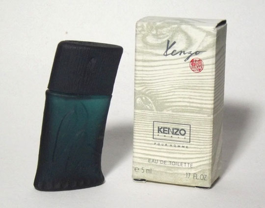 KENZO  POUR HOMME - EAU DE TOILETTE 5 ML : 1ère PRESENTATION DE LA MINIATURE DANS BOÎTE GRIS CLAIR