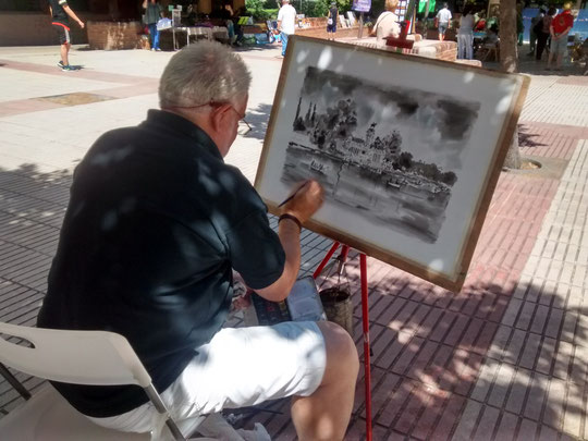 Pintando en la Plaza del Arte. ( Madrid ) Merche. P. Privada.