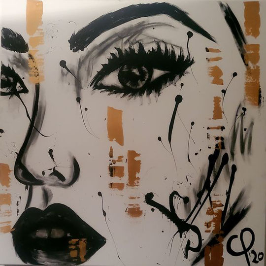 "Stille Momente" CP´20 in 100x100x5cm, Acryl auf Leinwand, Schwarz+Gold (Preis auf Anfrage)