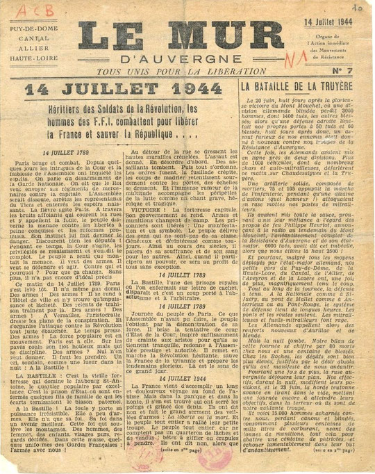 14 juillet 1944 Opération Cadillac à Pléaux (Cantal) parachutage du Barrage de l'Aigle