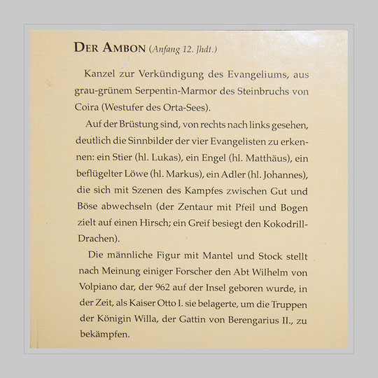 Text zum Ambon ('Lesepult' - Wikipedia) in der Basilika