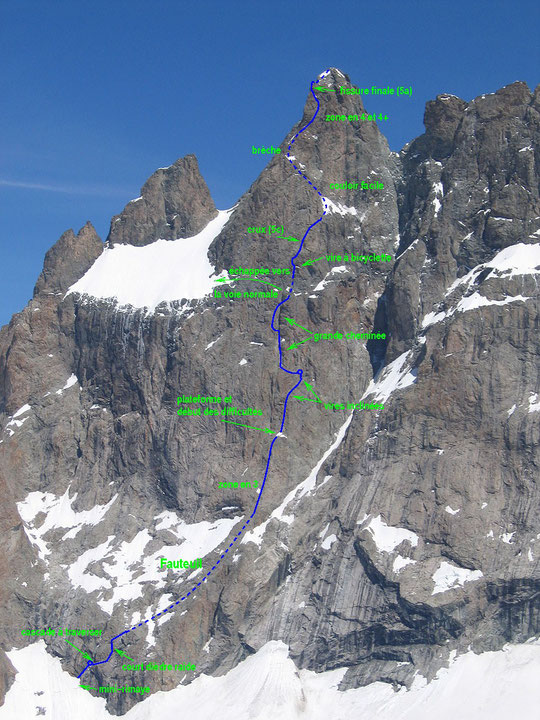 Cette face Sud du Grand Pic de la Meije est impressionnante. 900m de face raide, belle  et en bon rocher. Un des très grands itinéraires d'alpinisme, sur un sommet mythique !