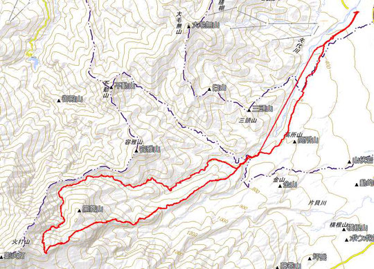 GPSログ　　　燕尾根から火打山　　澄川滑降　　全体像　(一部データ欠損有)