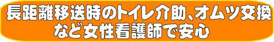 長距離移送時のトイレ介助、オムツ交換など女性看護師で安心    