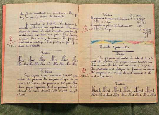 Pleins et déliés sur un cahier d'école vers 1954