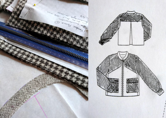 Cuts for my tweed jacket and technical drawing from Burdastyle 11/2020 © Griselka 2021, Burdastyle