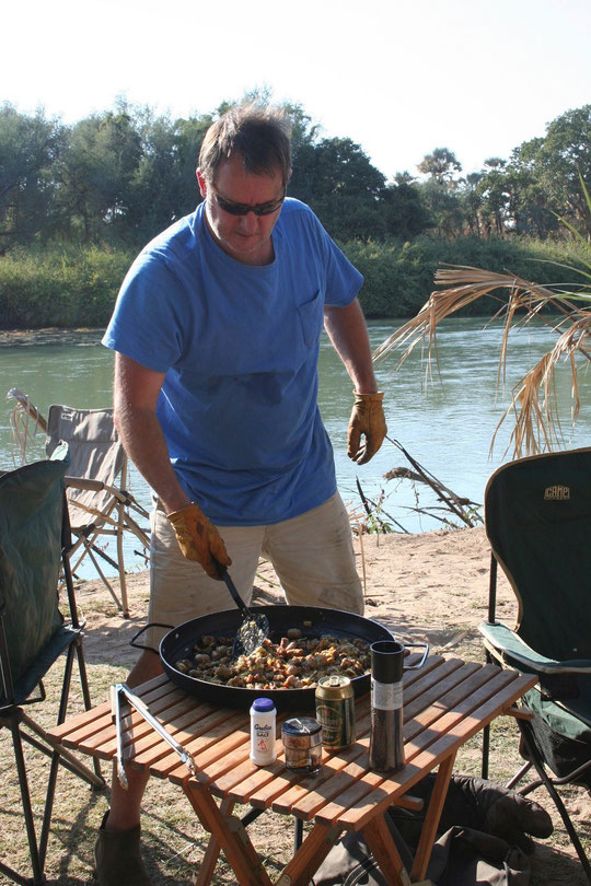 M cooking a Kunene omelette