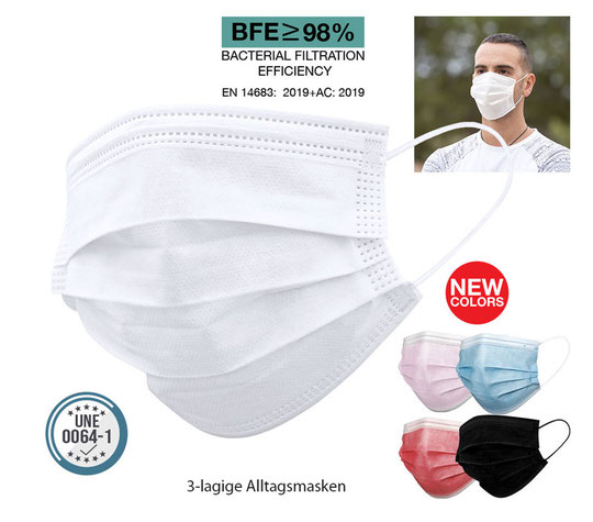 3-lagige Alltagsmasken, als chirurgische und 'einfache' Schutzmasken erhältlich