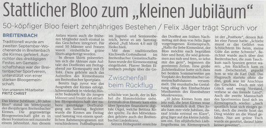 Presseartikel Kinzigtal-Nachrichten vom 13.9.2016