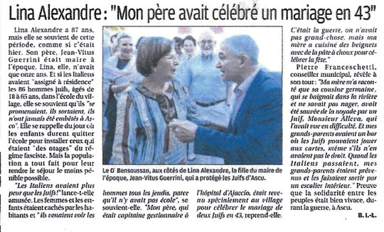 Visite des membres de l'Association Emmanuel-Lévinas de Strasbourg,  à Asco         (Corse-matin 14 / 09 / 2019)
