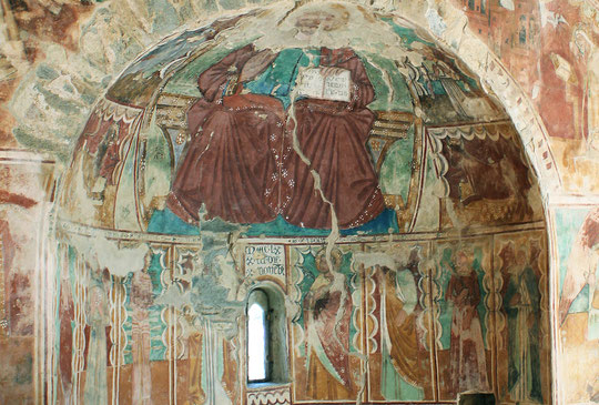 Valle di Campoloro - abside droite - Le tétramorphe entourant le Christ en majesté - Saints et Saintes