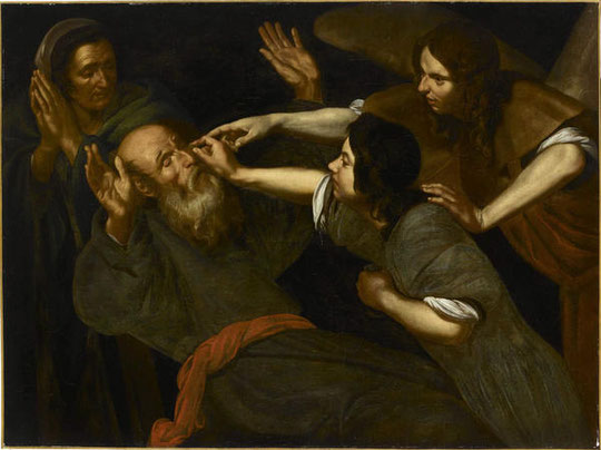 Attribué à Giovanni Antonio Galli dit Spadarino né en 1585 - Tobie rendant la vue à son père - Legs Fesch - Ajaccio-Palais Fesch