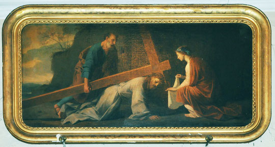 Prunelli di Casacconi - Montée au calvaire - Simon le  Cyrénéen aide le Christ - Véronique lui essuie le visage avec un linge - d'après Eustache Le Sueur