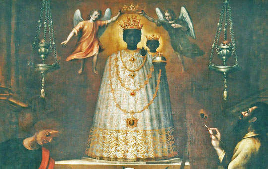 Aregno - La Vierge noire - à gauche St Jean et à droite St Luc qui peint le portrait de la Vierge