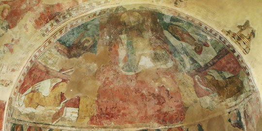 Favalello - Santa Maria Assunta - Le tétramorphe entourant le Christ en majesté