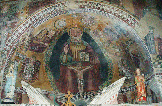 Cambia - Chapelle San-Quilicu - Le tétramorphe entourant le Christ en majsté