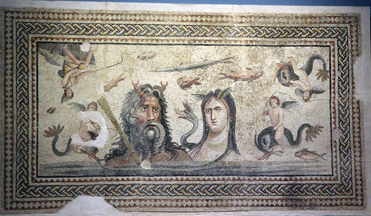 Detalle central del mosaico de Zeugma: Océano y Tetis. Siglo III. Museo Arqueológico de Gaziantep.