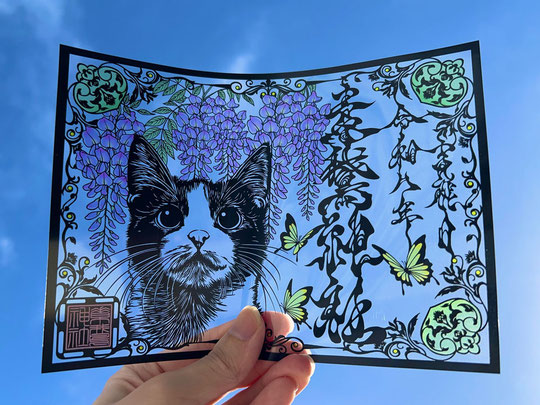 クリア御朱印(猫)・切り絵御朱印(藤と蝶)２セット 6月の御朱印のご案内 - 素鵞神社