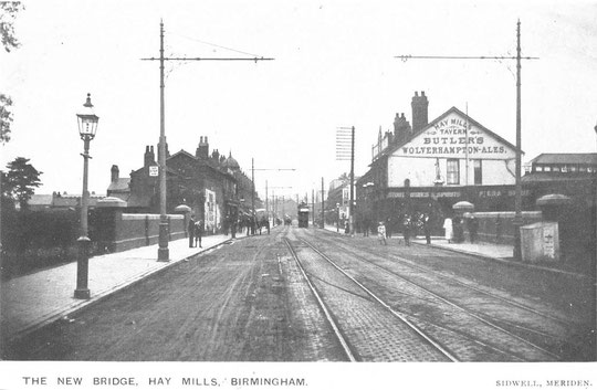 the 1903 bridge new tram tracks and the Hay Mills Tavern on the right