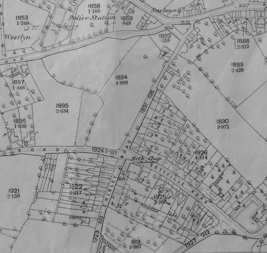 Shirley Road north, 1888 O.S. map extract