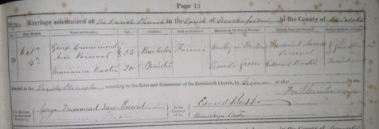 Record of the marriage of George and Marianne, 4th October 1870, St Mary's, Acocks Green (Birmingham Libraries)