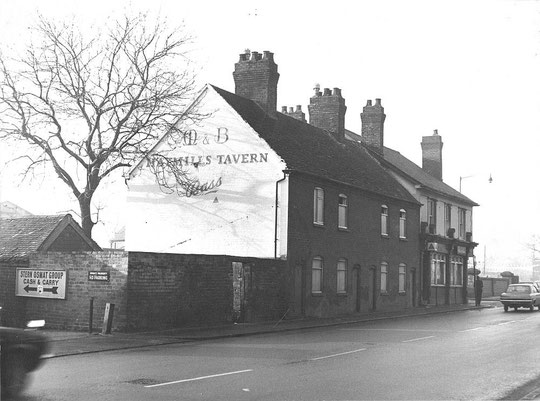 The Hay mills Tavern and brewery cottages just before demolition, c. 1977 (Brian Matthews)