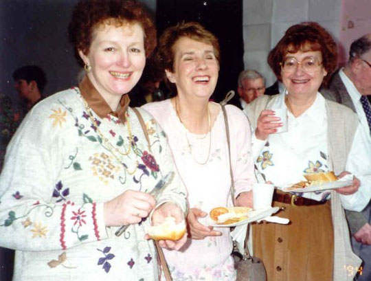 Maggy, Vera and Sylvia at Barbara's leaving do, 18th March 1994