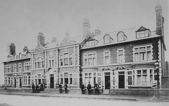 Number 1312, the Police Station, c. 1903. The two side blocks were police houses, and there was also some accomodation upstairs in the police station itself. Since 1984, it has been the Old Bill and Bull public house.