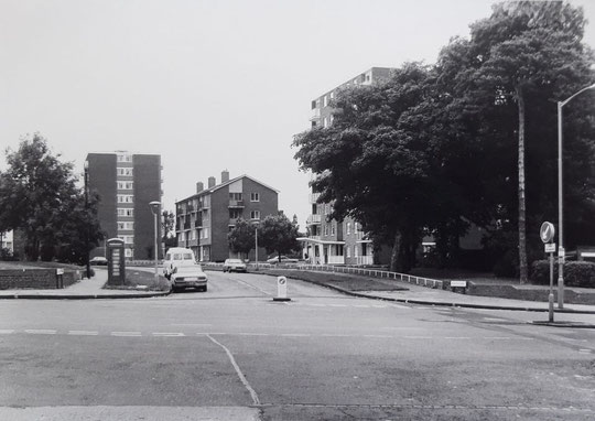 The corner of Woodcock Lane, c. 1980 (Mike Wood). It is now landscaped, thanks to the efforts of Acocks Green in Bloom