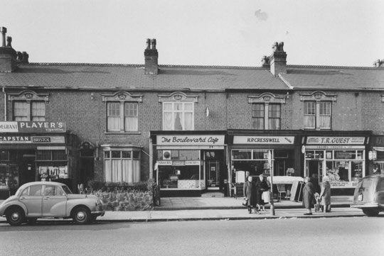 The Boulevard Cafe and nearby businesses, 16 Mar 1962 (Birmingham Libraries)